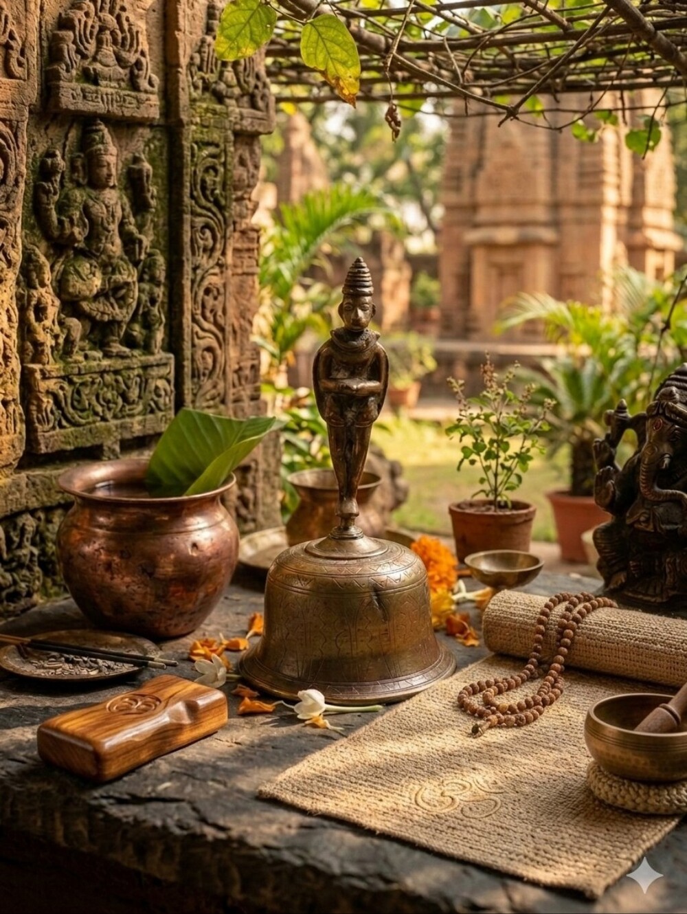 Vintage Brass Indian Temple Bell Hanuman Hand Bell  | Ghanta